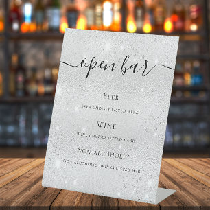 Silberner metallischer Glitter funkelt Schrift Bar Sockelschild