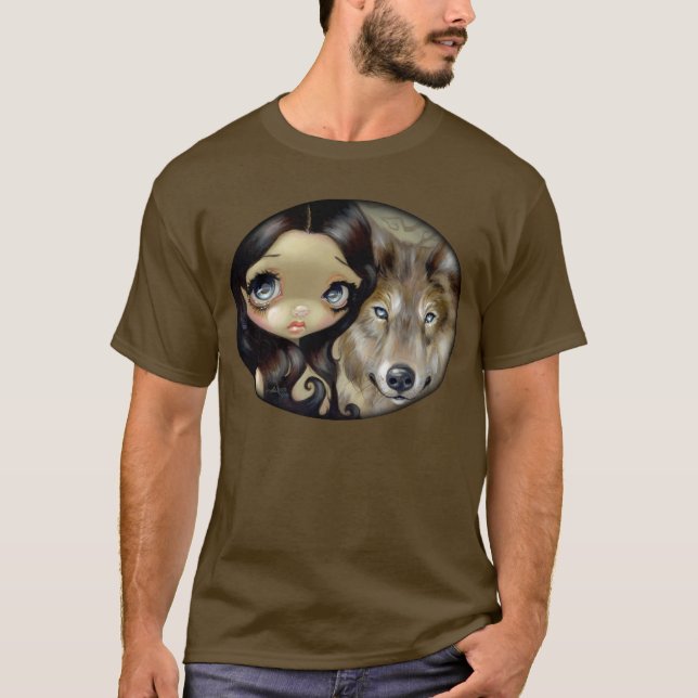 Silberner mit Augen Wolf SHIRT-Fantasiehundegroße T-Shirt (Vorderseite)