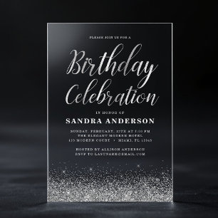 Silberner moderner Glitter-Geburtstag für jedes Al Acryleinladungen