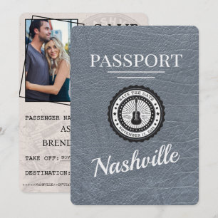 Silberner Nashville-Reisepass Save The Date