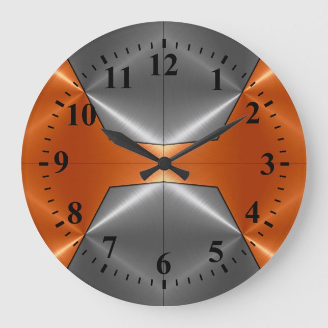 Silberner orange Edelstahl-Metallblick 2 Große Wanduhr (Vorderseite)