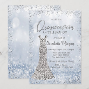 Silberner Pailletten-Kleid Konfetti Bokeh Quinceañ Einladung