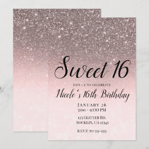 Silberner & rosafarbener Glitter Glam Sweet 16 Einladung