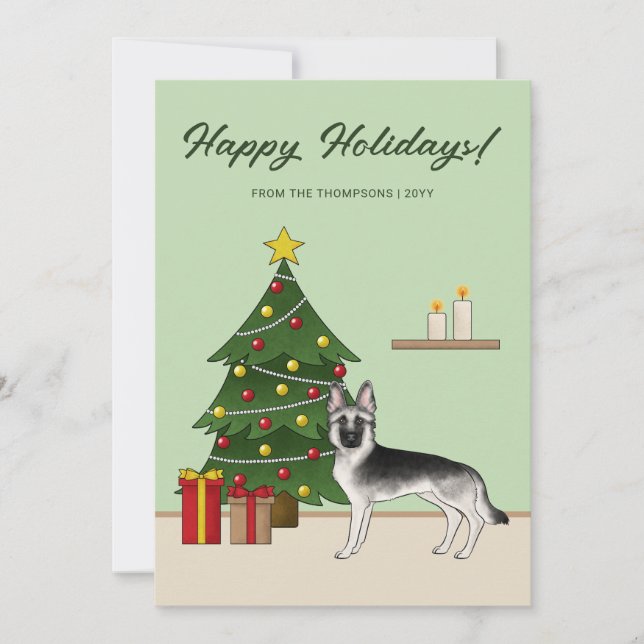 Silberner Sable Deutscher Schäferhund Weihnachtsfe Feiertagskarte (Vorderseite)