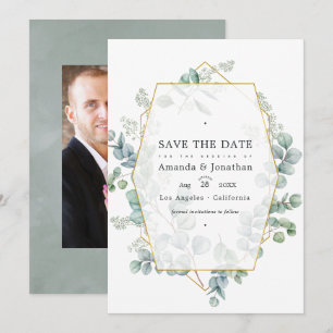 Silberner Salbei-Eukalyptus-Geometrische Hochzeits Save The Date