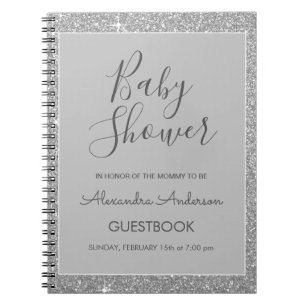 Silberner Schein-Glitzer-Baby-DuscheGuestbook Notizblock