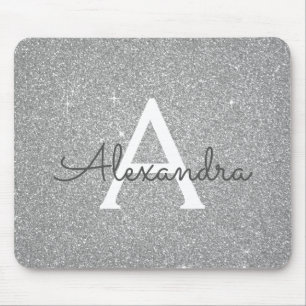 Silberner Schein-Glitzer-Monogramm-Name Mousepad