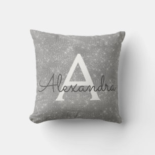 Silberner Schein-Monogramm-Name u. Initiale Kissen