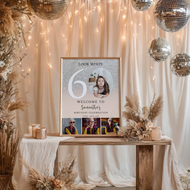 Silberner, schicker Glitter zum 60. Geburtstag, 4- Poster (Silver chic glitter 60th Birthday 4 Photo Welcome Poster)