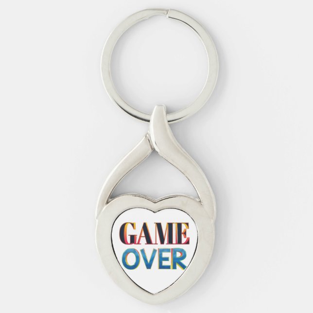 Silberner Schlüsselanhänger mit dem Text "Game Ove (Vorderseite)