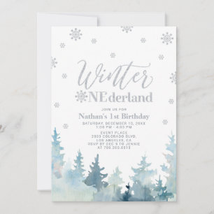 Silberner Schnee Winter onederland 1. Geburtstagsf Einladung