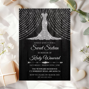 Silberner Schwarzer Diamant Kleid Sweet 16 Einladung