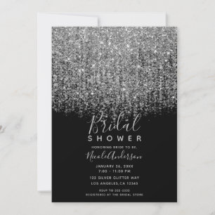 Silberner & Schwarzer Funkelnder Glitter-Junggesel Einladung