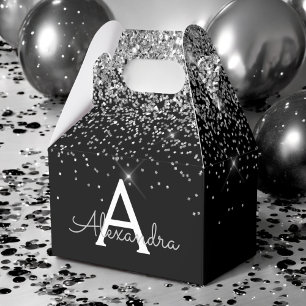 Silberner schwarzer Glitter & Funkeln Monogramm Geschenkschachtel