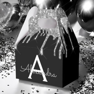 Silberner schwarzer Luxus-Glitter-Glam-Monogramm-N Geschenkschachtel
