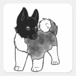 silberner schwarzer Überlagerungs-Cartoon Akitas Quadratischer Aufkleber