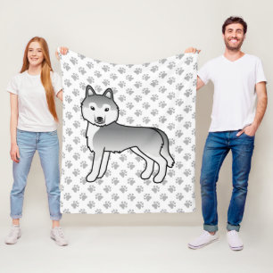 Silberner Siberian Husky Cartoon-Hund & Pfoten Fleecedecke