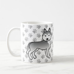 Silberner Siberian Husky Cartoon Hund & Pfoten Kaffeetasse