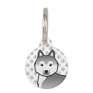 Silberner Siberian Husky Cartoon-Hundekopf Haustiermarke