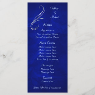 Silberner Strudel-helles blaues Hochzeits-Menü Menükarte