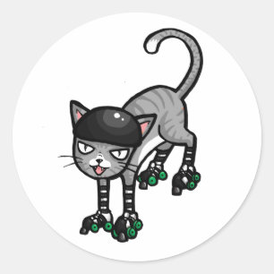 Silberner Tabby auf RollerSkates Runder Aufkleber