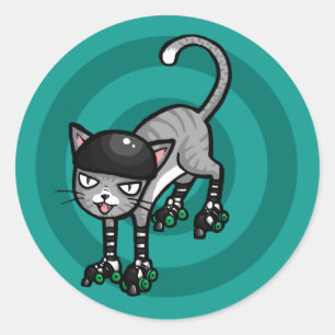 Silberner Tabby auf RollerSkates Runder Aufkleber