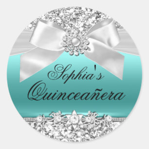 Silberner Teal Glitter & Juwel-Bogen-Aufkleber Runder Aufkleber
