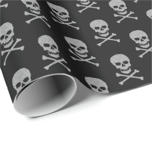 Silberner Totenkopf und gekreuzte Knochen Hallowee Geschenkpapier