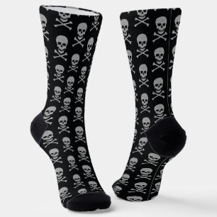 Silberner Totenkopf und Knochen Halloween Socken