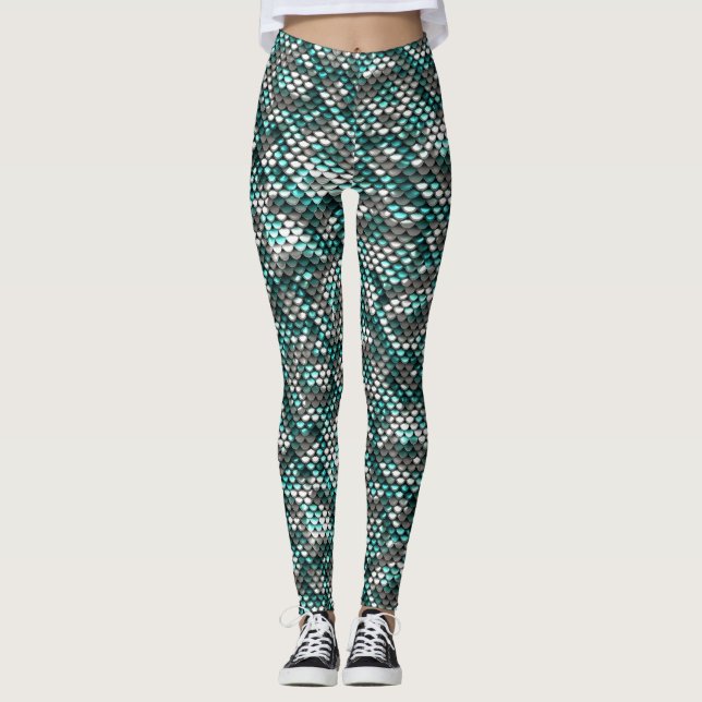 Silberner u. blauer Paillette-Blick Leggings (Vorderseite)