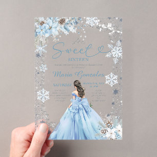 Silberner und blauer Weihnachts-Sweet-Sixteen-Gebu Acryleinladungen