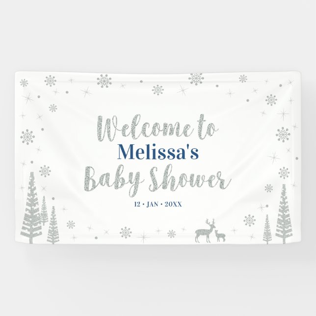 Silberner und blauer Winter-Junge-Baby-Shower-Will Banner (Horizontal)
