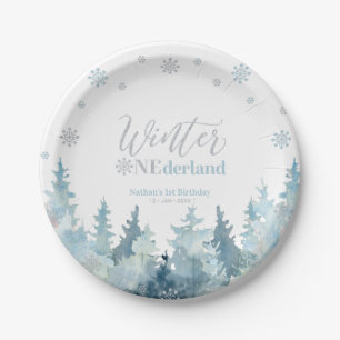 Silberner und blauer Winter Onederland Schnee 1. G Pappteller