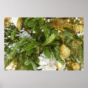 Silberner und goldener Weihnachtsbaum I Feiertag Poster