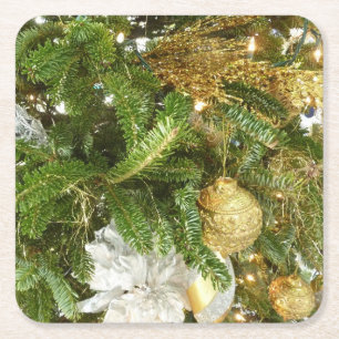 Silberner und goldener Weihnachtsbaum I Feiertag Rechteckiger Pappuntersetzer