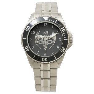 Silberner und schwarzer DracheTrine Celtic knotet Armbanduhr