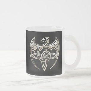 Silberner und schwarzer DracheTrine Celtic knotet Mattglastasse