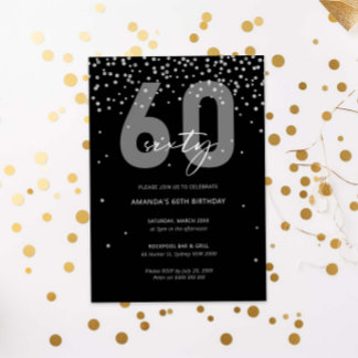 Silberner und schwarzer Glitzer funkeln 60. Geburt Einladung