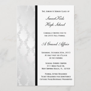 Silberner und weißer Damast-Schulabschlussball Einladung