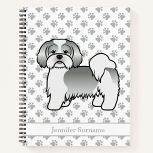 Silberner und weißer Lhasa Apso Cartoon-Hund & Nam Notizbuch