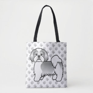Silberner und weißer Lhasa-Apso-Cartoon-Hund und P