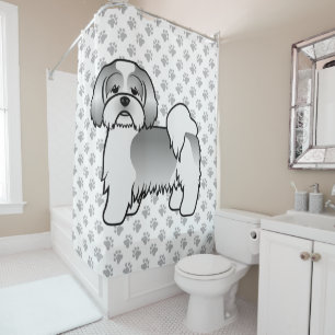 Silberner und weißer Lhasa Apso süßer Cartoon-Hund Duschvorhang