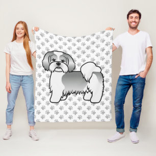 Silberner und weißer Lhasa Apso süßer Cartoon-Hund Fleecedecke