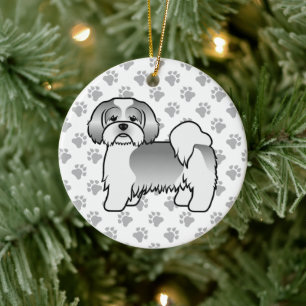Silberner und weißer Lhasa Apso süßer Cartoon-Hund Keramik Ornament