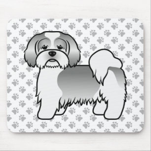 Silberner und weißer Lhasa Apso süßer Cartoon-Hund Mousepad