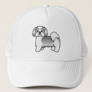Silberner und weißer Lhasa Apso süßer Cartoon-Hund Truckerkappe