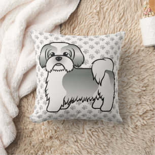 Silberner und weißer Shih Tzu süßer Cartoon-Hund & Kissen