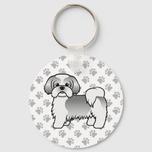 Silberner und weißer Shih Tzu Süßer Cartoon-Hund Schlüsselanhänger