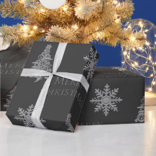 Silberner Weihnachtsbaum-Schneeflocke auf Kohlegra Geschenkpapier