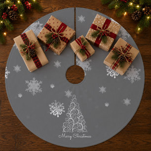 Silberner Weihnachtsbaum und Schneeflocken-Baumskl Fleece Weihnachtsbaumdecke